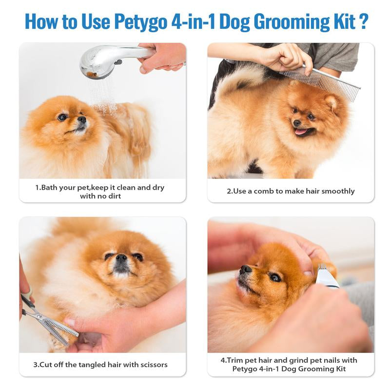 Petygo 4-In-1 Dog Grooming Kit with Nail Grinder & Dog Paw Trimmer - Customer'S Choice, Low-Noise, Rechargeable, Cordless, Electric, Quiet Hair Shave Clippers Set for Dogs, Cats, and Paw Pets - Most Loved Gift,Thanksgiving, Christmas, New Year Gifts