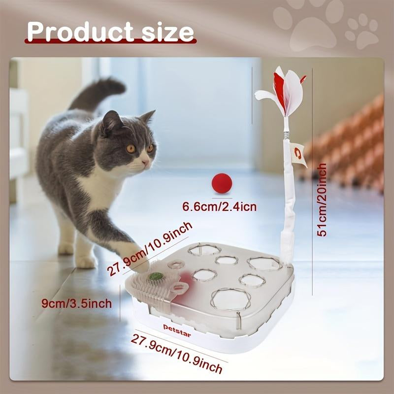 Automatic Cat Toys for Indoor Cats - 3-In-1 Automatic Kitten Toys with Feather and Ball for Pet Fun Exercise