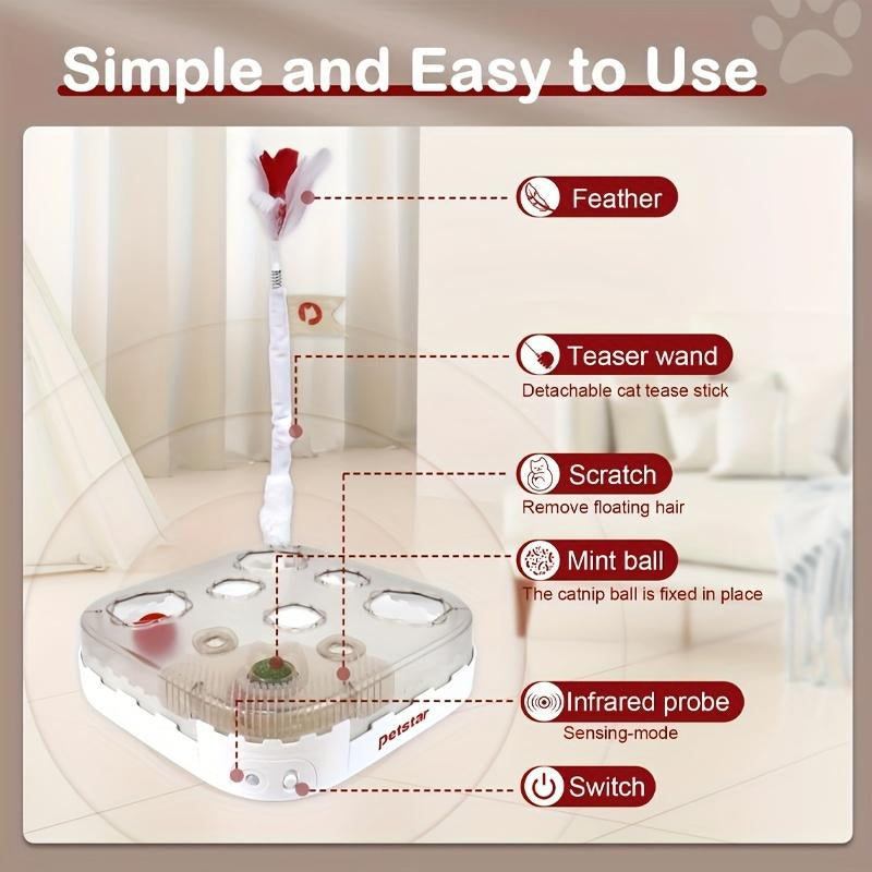 Automatic Cat Toys for Indoor Cats - 3-In-1 Automatic Kitten Toys with Feather and Ball for Pet Fun Exercise