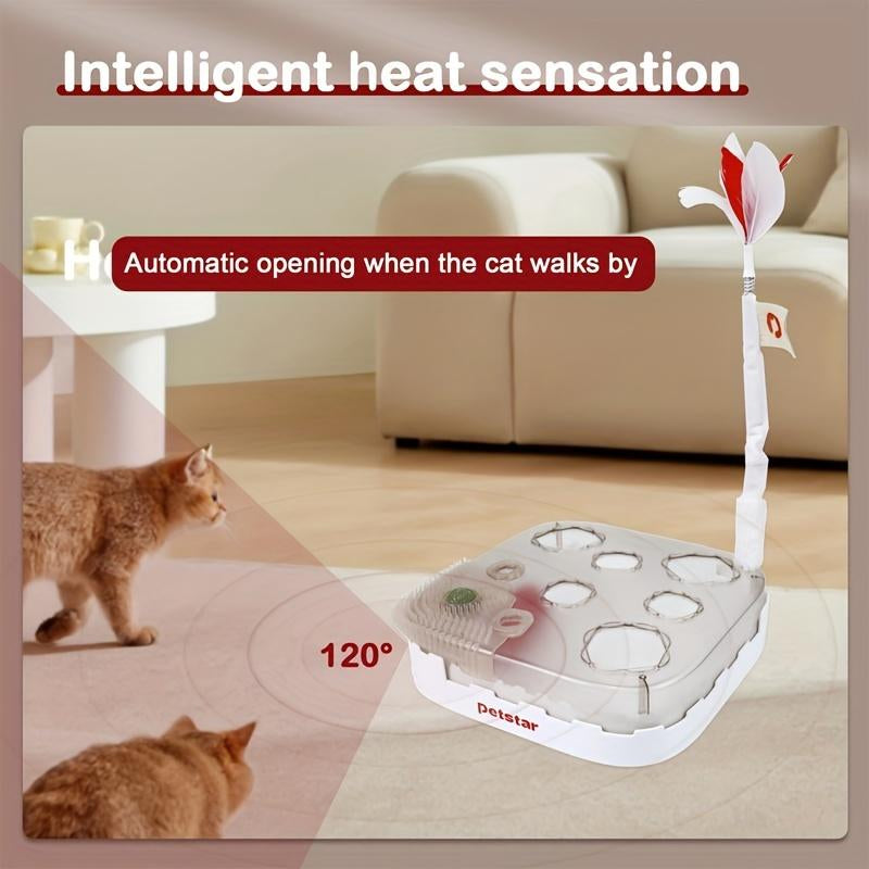 Automatic Cat Toys for Indoor Cats - 3-In-1 Automatic Kitten Toys with Feather and Ball for Pet Fun Exercise