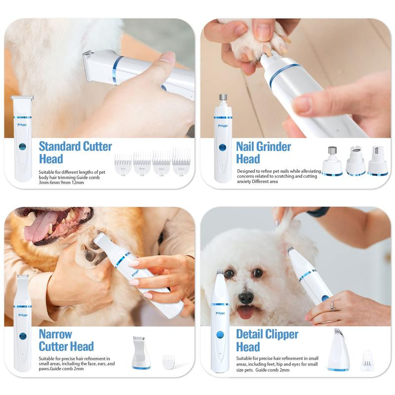 Petygo 4-In-1 Dog Grooming Kit with Nail Grinder & Dog Paw Trimmer - Customer'S Choice, Low-Noise, Rechargeable, Cordless, Electric, Quiet Hair Shave Clippers Set for Dogs, Cats, and Paw Pets - Most Loved Gift,Thanksgiving, Christmas, New Year Gifts