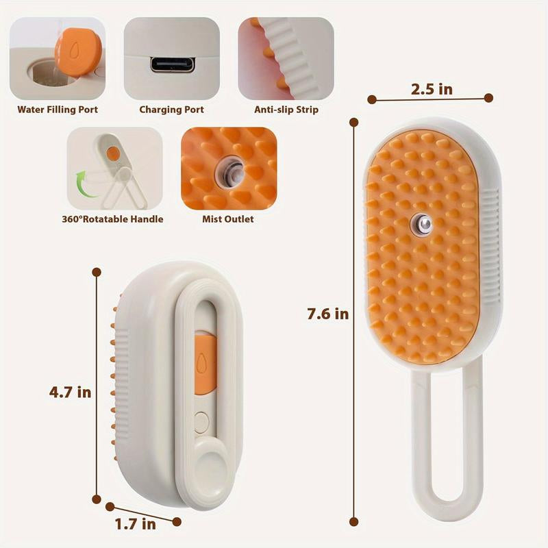 [Steam Cat Brush] 4 in 1 Rechargeable Cat Steam Brush | Anti-Static, Massage, Cleaning, Shedding & Combing All in One