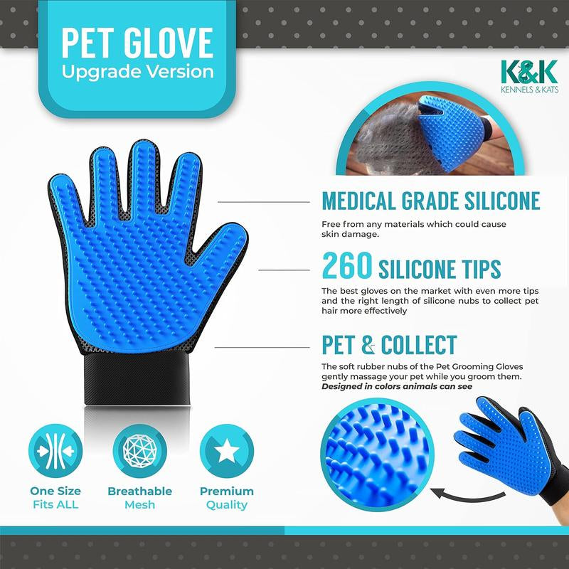 Pet Grooming Hair Gloves for Dogs, Cats, Rabbits, and Horses - 260 Silicone Tips, Deshedding and Massage Mitt - Bpa-Free