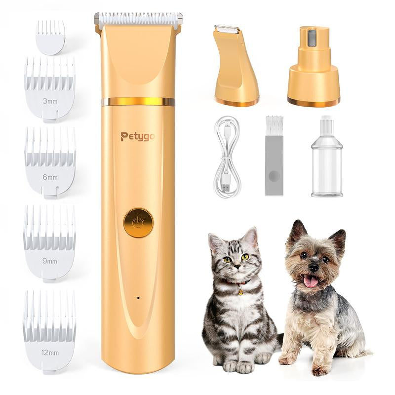 Petygo 4-In-1 Dog Grooming Kit with Nail Grinder & Dog Paw Trimmer - Customer'S Choice, Low-Noise, Rechargeable, Cordless, Electric, Quiet Hair Shave Clippers Set for Dogs, Cats, and Paw Pets - Most Loved Gift,Thanksgiving, Christmas, New Year Gifts