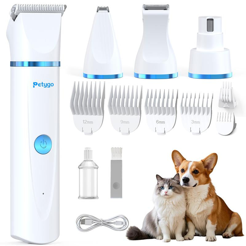 Petygo 4-In-1 Dog Grooming Kit with Nail Grinder & Dog Paw Trimmer - Customer'S Choice, Low-Noise, Rechargeable, Cordless, Electric, Quiet Hair Shave Clippers Set for Dogs, Cats, and Paw Pets - Most Loved Gift,Thanksgiving, Christmas, New Year Gifts