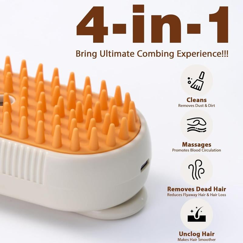 [Steam Cat Brush] 4 in 1 Rechargeable Cat Steam Brush | Anti-Static, Massage, Cleaning, Shedding & Combing All in One